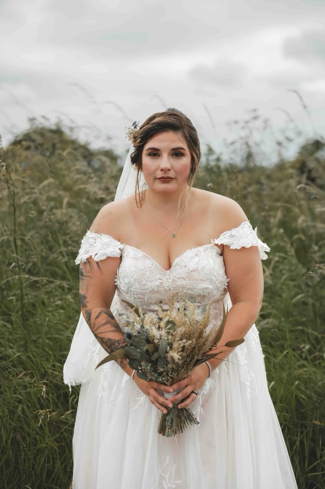 Editorial bride and groom portrait