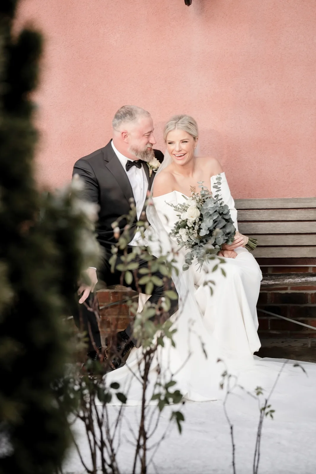 Bride Joanne in her wedding dress at Le Petit Château