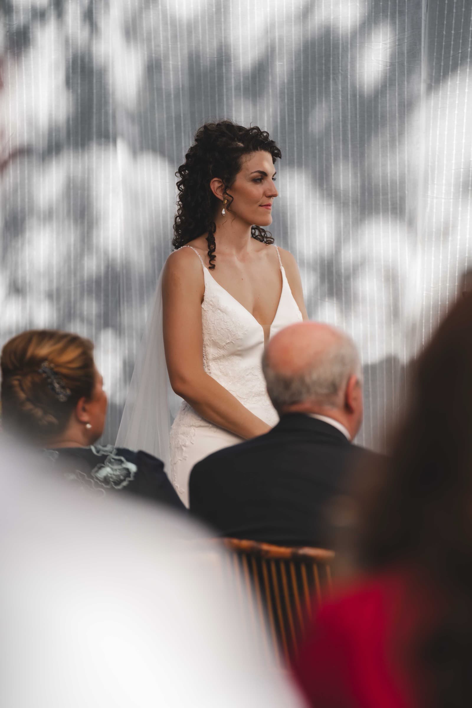 Bride and groom laughing together