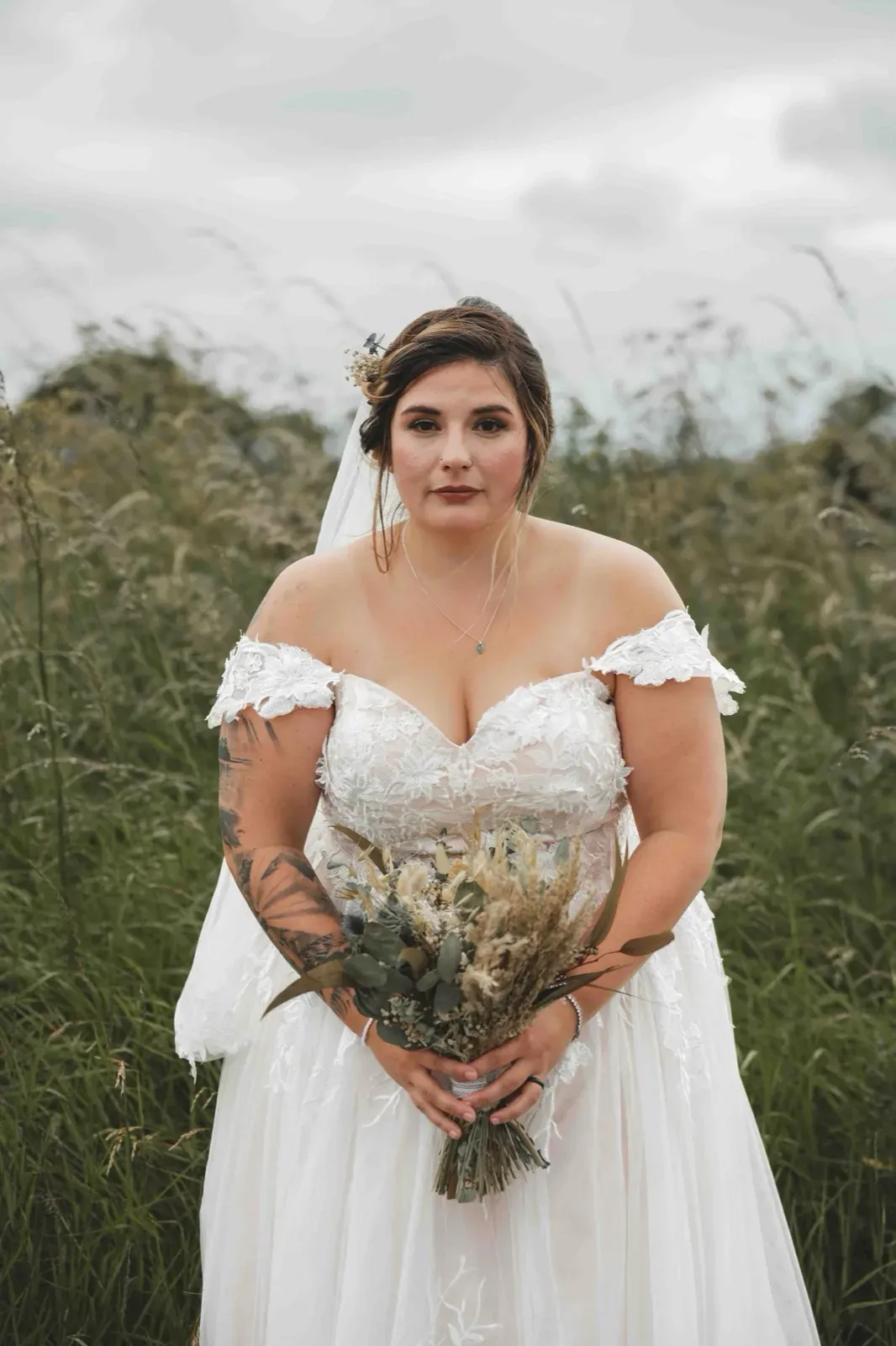 Editorial bride and groom portrait