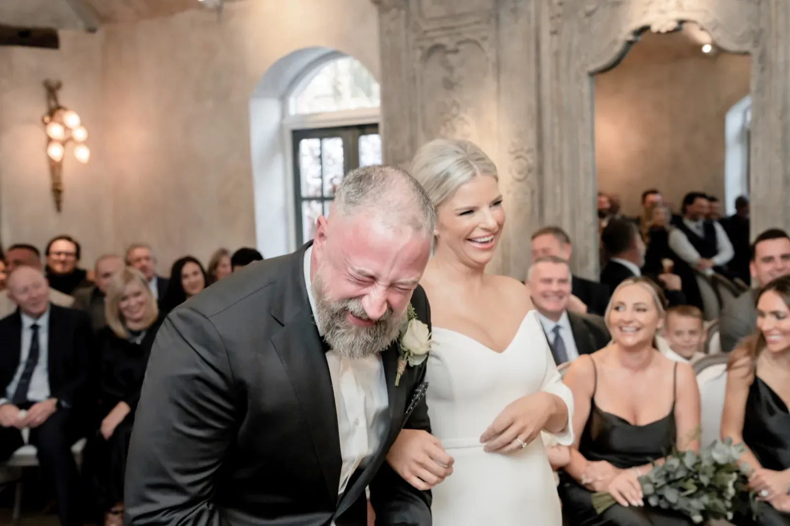 David and Joanne on their wedding day at Le Petit Château, Northumberland